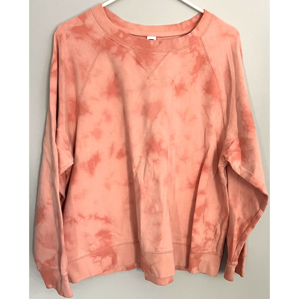 Old Navy Sweatshirt Womens XL Pink Tie Dye Crewneck Fleece Pullover Top